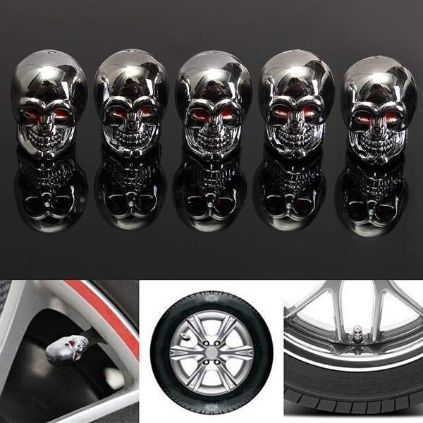 5pcs refinement chrome skull tyre tire air valve stem caps for car bike truck rod for atv good decorating practical