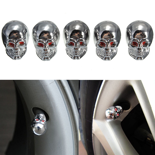 5pcs refinement chrome skull tyre tire air valve stem caps for car bike truck rod for atv good decorating practical