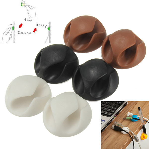 6pcs multipurpose double holes wire cord cable drop clips ties usb charger holder organizer with adhesive desk tidy wire