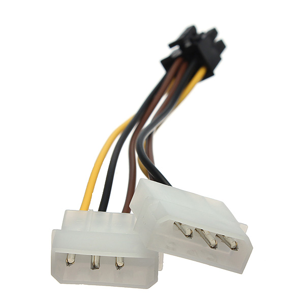brand new dual 4 pin molex ide to 6 pin pci-e graphic card power connector 12cm cable adapter