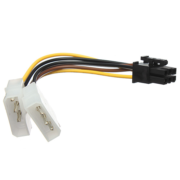 brand new dual 4 pin molex ide to 6 pin pci-e graphic card power connector 12cm cable adapter