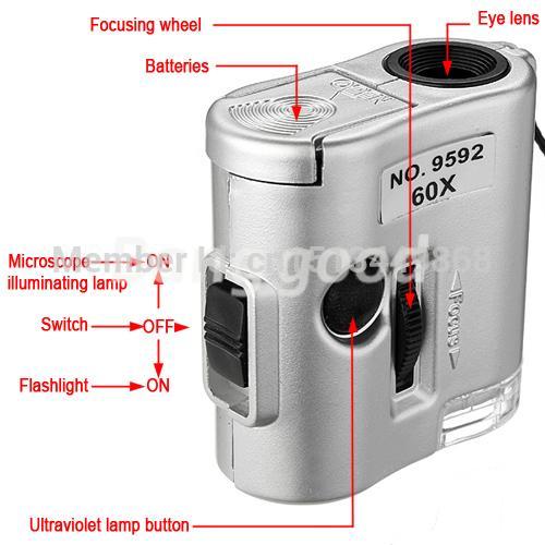 brand new mini lens 60x pocket magnifier microscope with led light jewelry jeweler loupe currency dectector