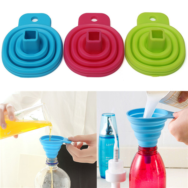cute mini silicone gel practical foldable funnel collapsible hopper funnel of wine oil portable retractable kitchen tool