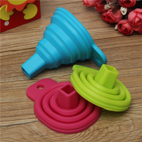 cute mini silicone gel practical foldable funnel collapsible hopper funnel of wine oil portable retractable kitchen tool
