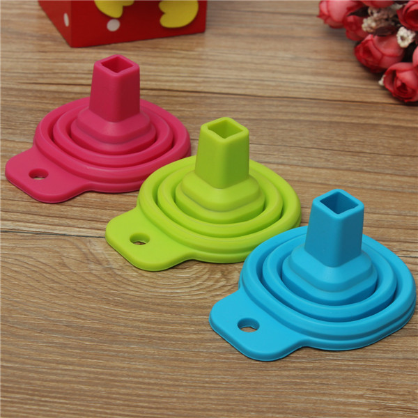 cute mini silicone gel practical foldable funnel collapsible hopper funnel of wine oil portable retractable kitchen tool