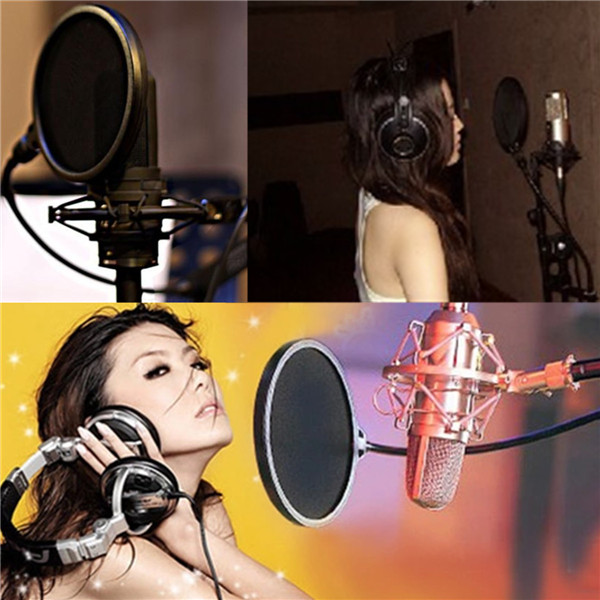 double layer studio speaking recording microphone mic wind screen mask gooseneck shield pop filter