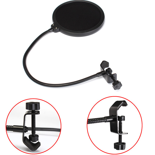 double layer studio speaking recording microphone mic wind screen mask gooseneck shield pop filter