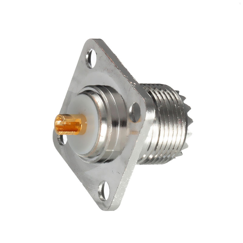 hight quality 2.5x2.5x3.8cm silver uhf female jack 4-hole 25mm coaxial connector flange solder panel mount