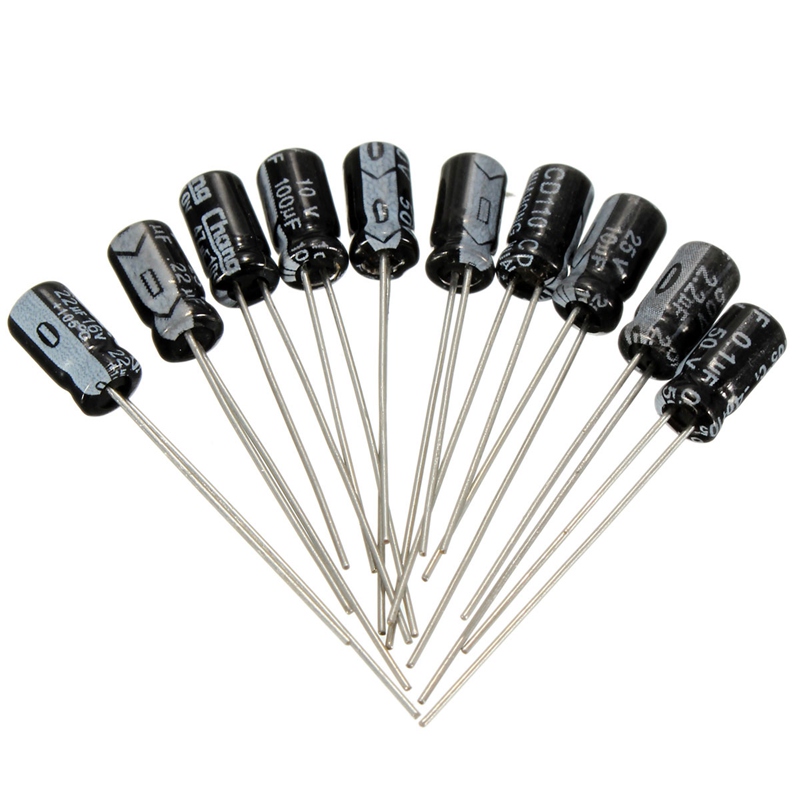 new 100pcs 0.1uf-2200uf 10 values electrolytic capacitors assortment kit assorted set aluminum electrolytic capacitors assorted