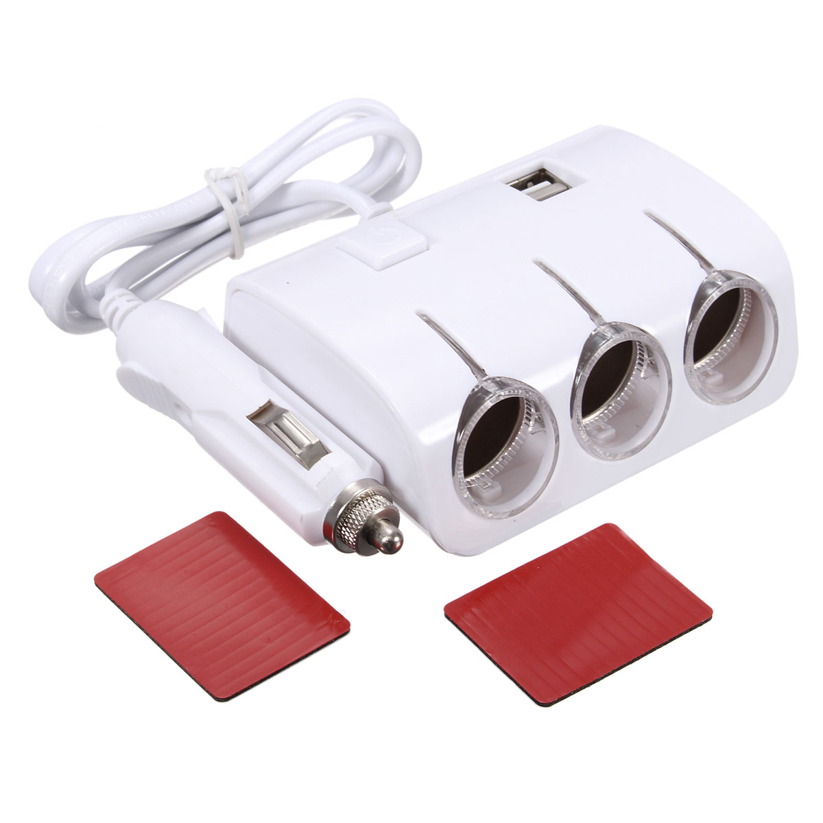 new 3 way socket car cigarette lighter splitter 2usb port plug adapter charger white