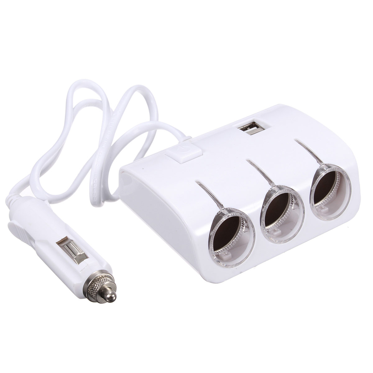 new 3 way socket car cigarette lighter splitter 2usb port plug adapter charger white