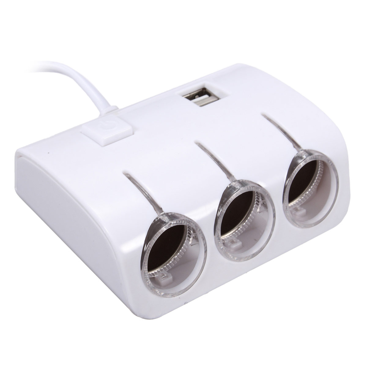 new 3 way socket car cigarette lighter splitter 2usb port plug adapter charger white