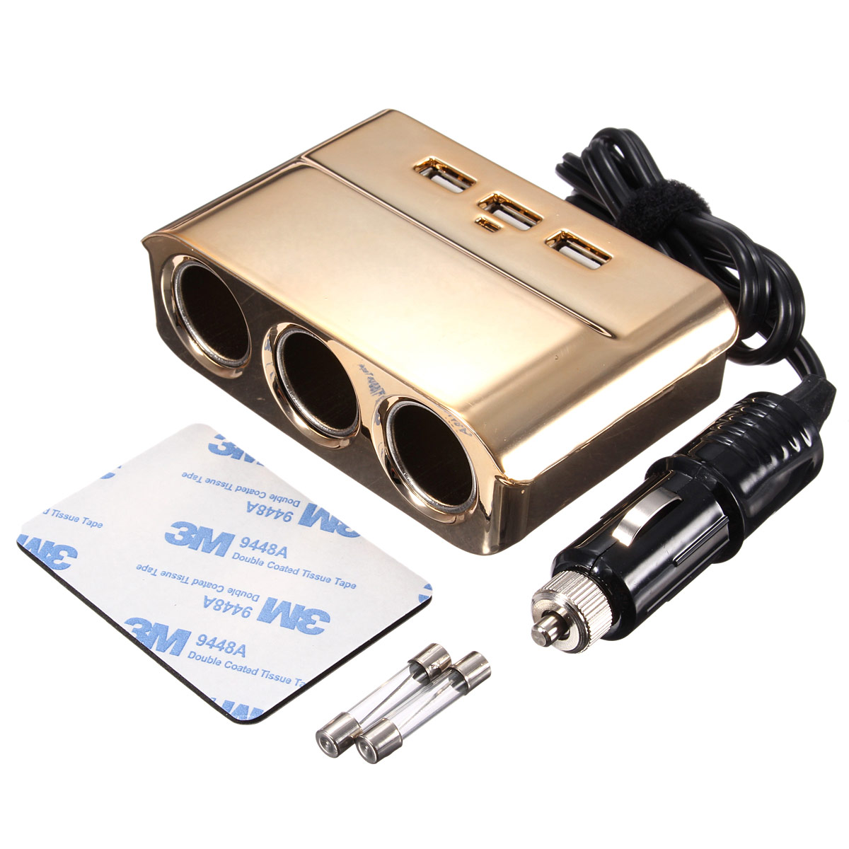 new 3 way socket car cigarette lighter splitter 3 usb port plug adapter charger gold new 3 way socket car cigarette lighter splitter 3 usb port plug adapter charger gold