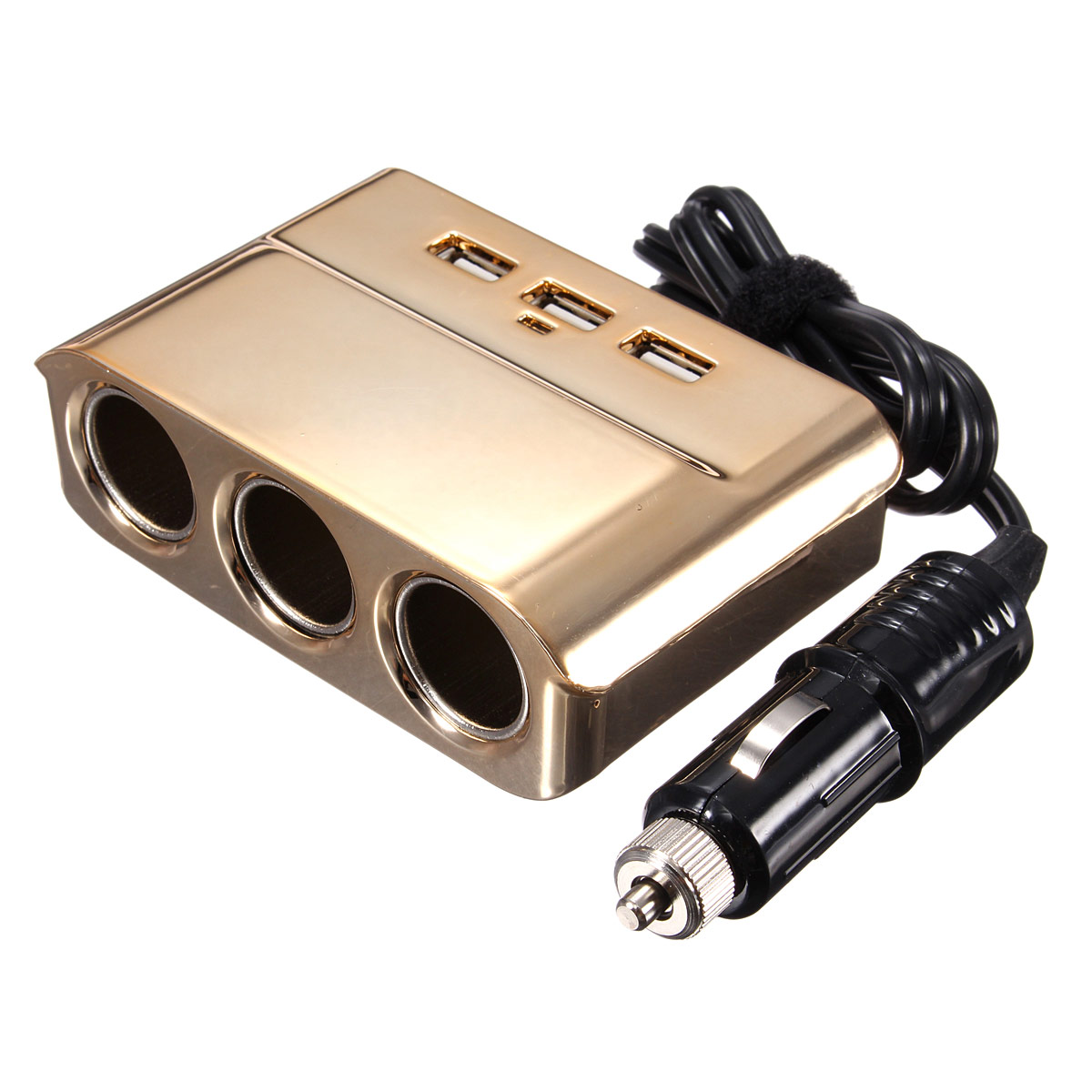 new 3 way socket car cigarette lighter splitter 3 usb port plug adapter charger gold