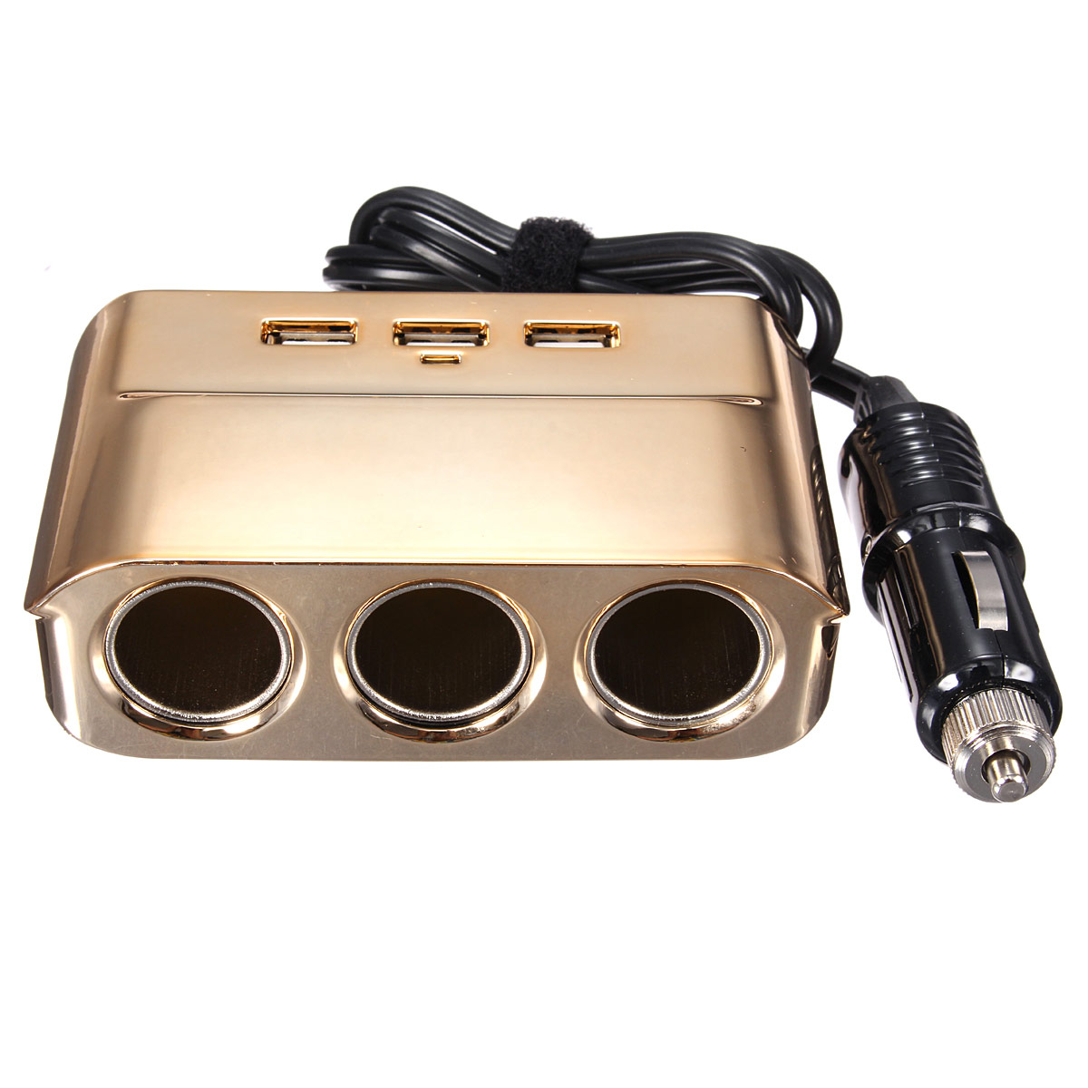 new 3 way socket car cigarette lighter splitter 3 usb port plug adapter charger gold