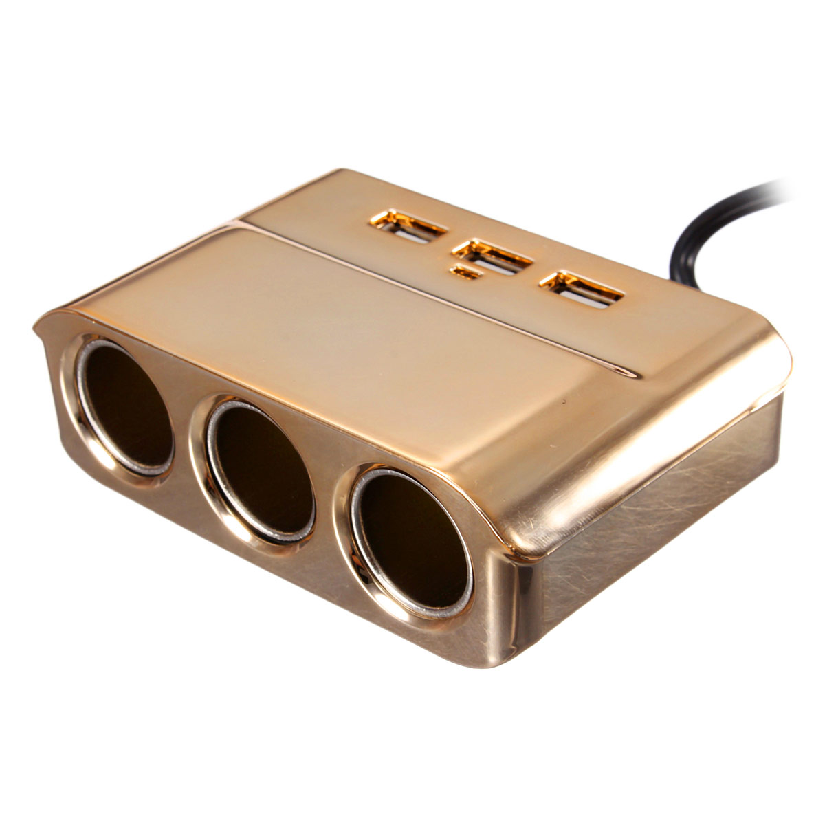 new 3 way socket car cigarette lighter splitter 3 usb port plug adapter charger gold