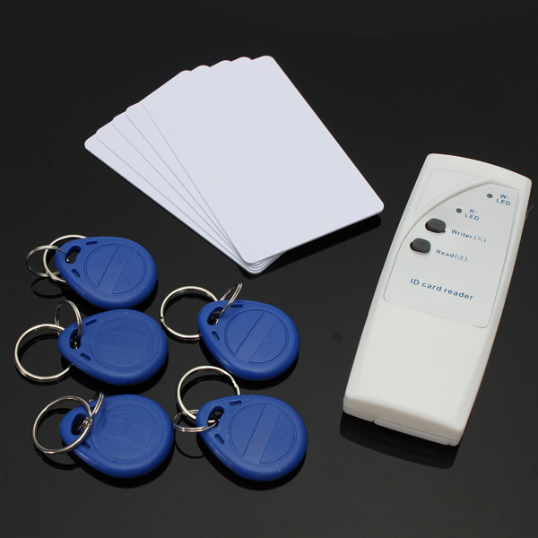 new portable handheld 125khz rfid copier duplicator + 5 writable cards + 5 keyfobs tags each writable tags