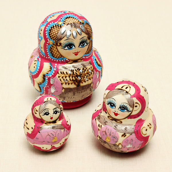 big promation new limited edition 10pcs/set for pink wooden russian nesting dolls dried basswood matryoshka doll toy gifts
