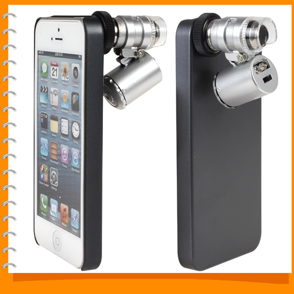 dual-purpose mobile cell phone case protective back cover with 60x zoom mini microscope magnifier for iphone 5 / 5s dual-purpose mobile cell phone case protective back cover with 60x zoom mini microscope magnifier for iphone 5 / 5s
