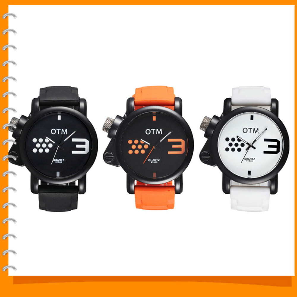 2015 otm fashion quartz movement silicone band wrist watches men male clock wristwatch life waterproof with luminous pointer