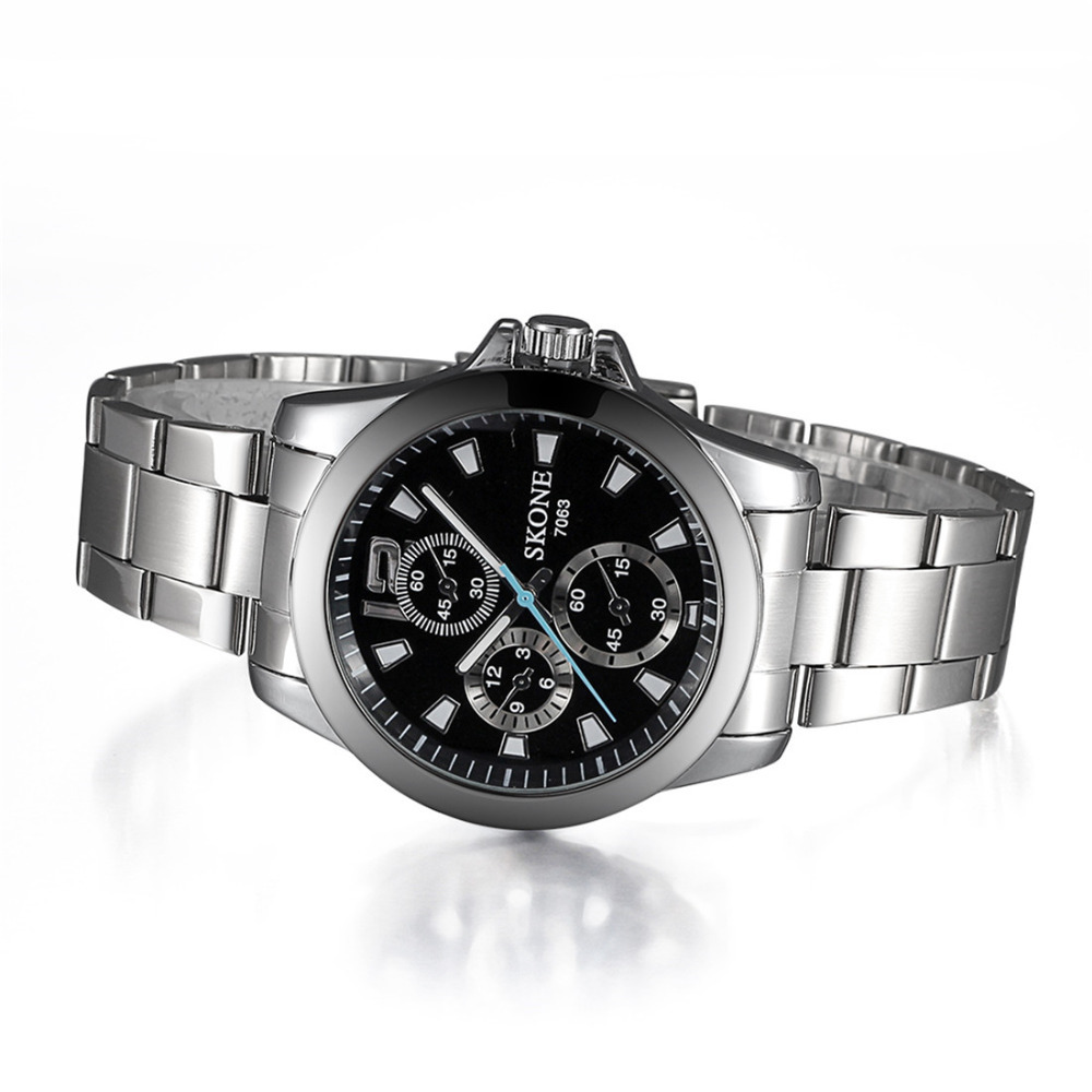 2015 skone sliver waterproof wrist watches men clock analog alloy band imported japan quartz movement round male wristwatch