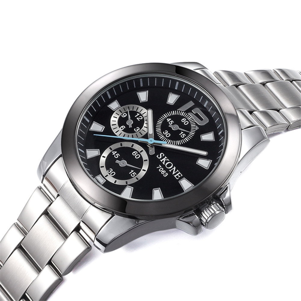 2015 skone sliver waterproof wrist watches men clock analog alloy band imported japan quartz movement round male wristwatch