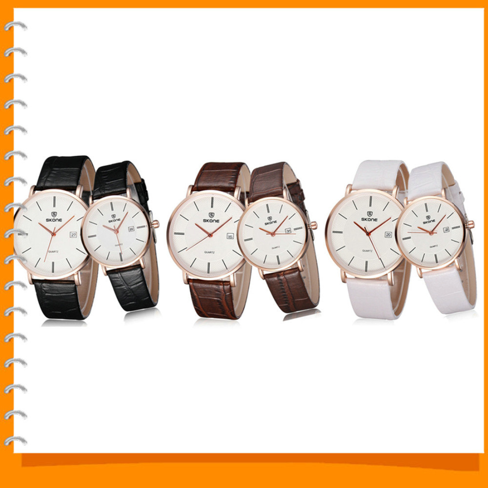 a pair skone waterproof pu leather couple lover wrist watches men women dress wristwatch set with date calender quartz movement a pair skone waterproof pu leather couple lover wrist watches men women dress wristwatch set with date calender quartz movement