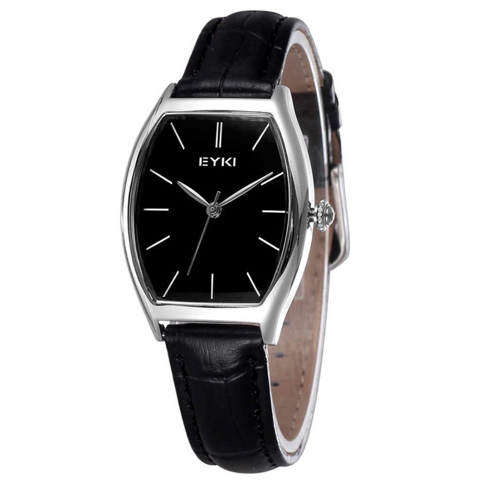 eyki 2078 genuine leather couple lover wrist watch waterproof black tonneau dial quartz women men clock wristwatches