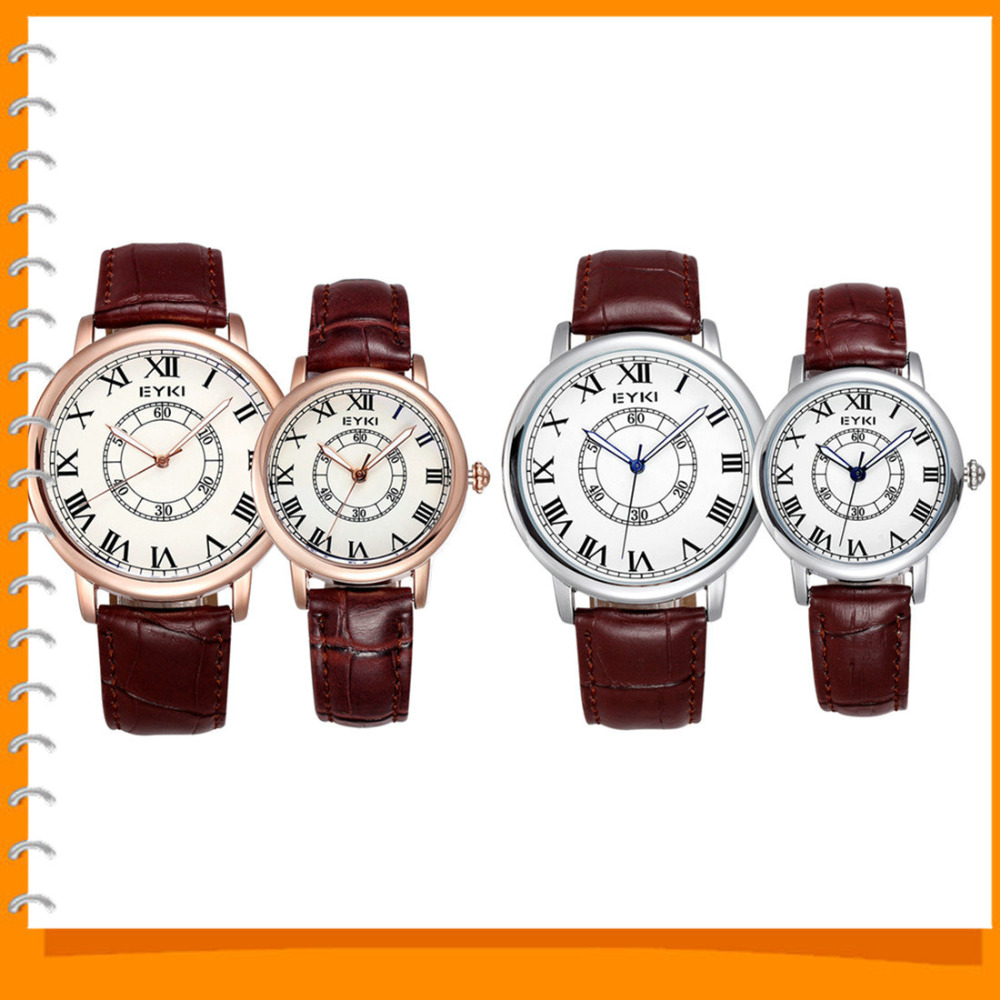 eyki genuine leather couple lover wristwatches luminous analog imported quartz movement women men wrist watch pair