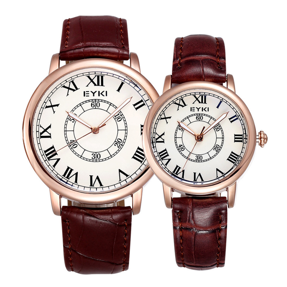 eyki genuine leather couple lover wristwatches luminous analog imported quartz movement women men wrist watch pair