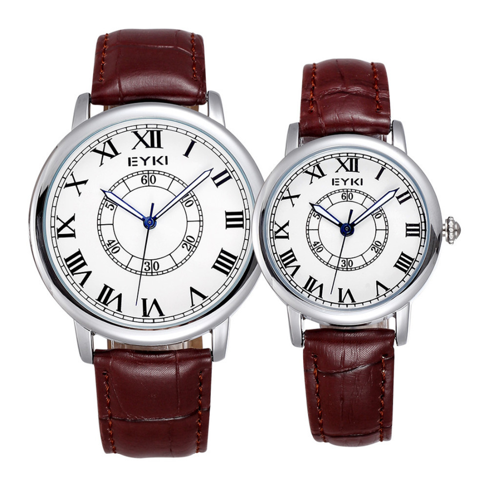 eyki imported quartz movement leather couple lover watch clock men women pair wrist watches number & luminous analog wristwatch