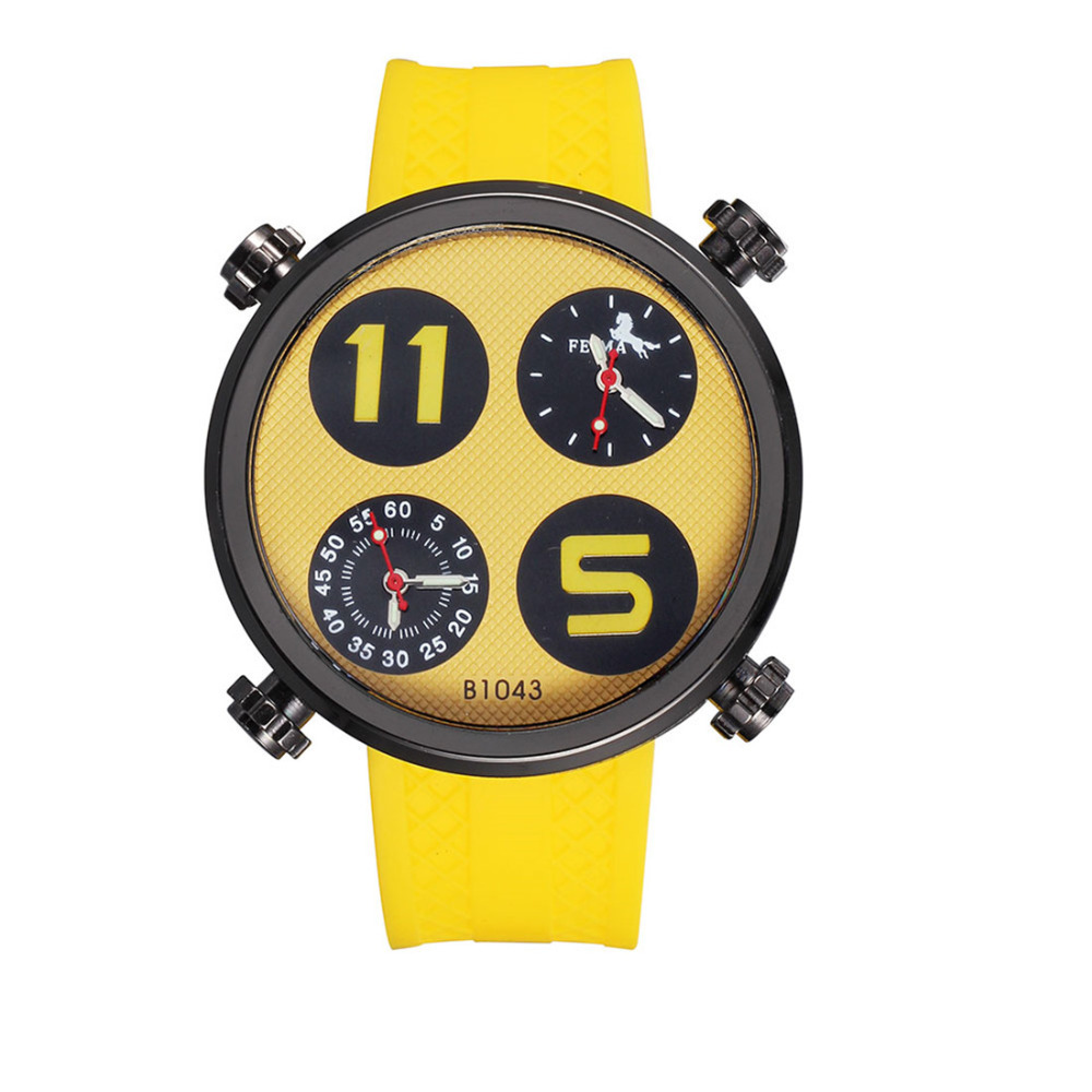 feima fashion dual quartz silicone band wrist watches men male clock movement number dial decoration life waterproof wristwatch