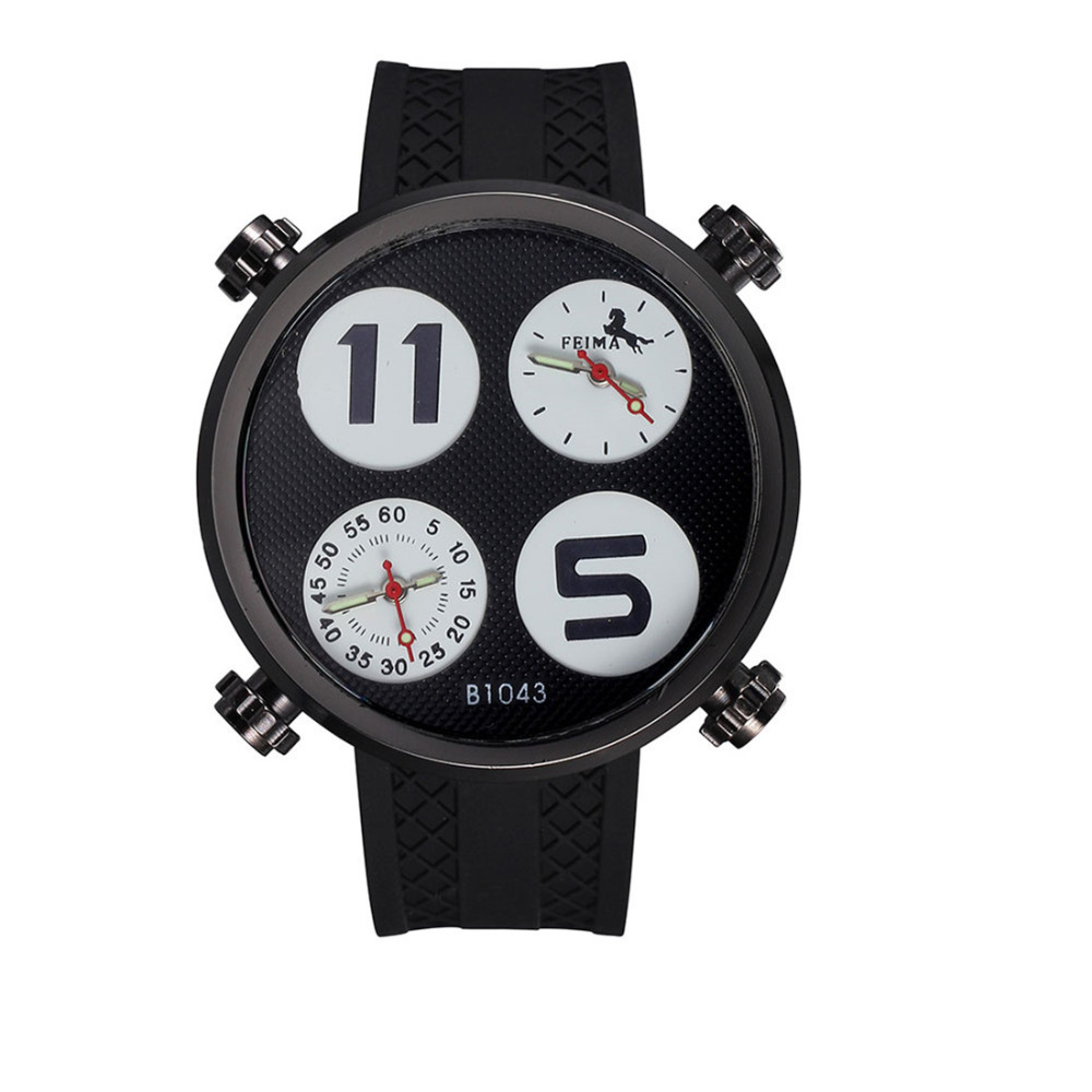feima fashion dual quartz silicone band wrist watches men male clock movement number dial decoration life waterproof wristwatch