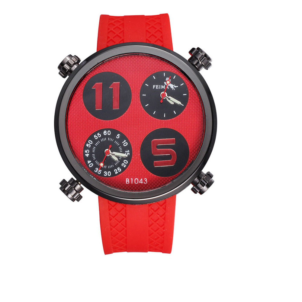 feima fashion dual quartz silicone band wrist watches men male clock movement number dial decoration life waterproof wristwatch