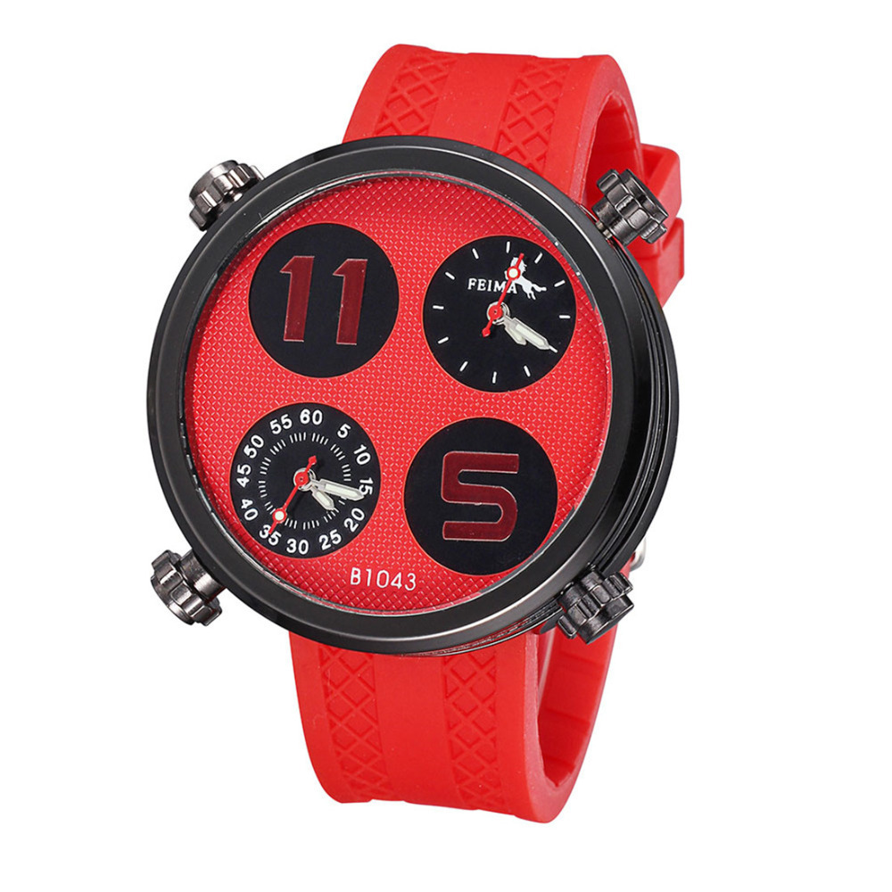feima fashion dual quartz silicone band wrist watches men male clock movement number dial decoration life waterproof wristwatch