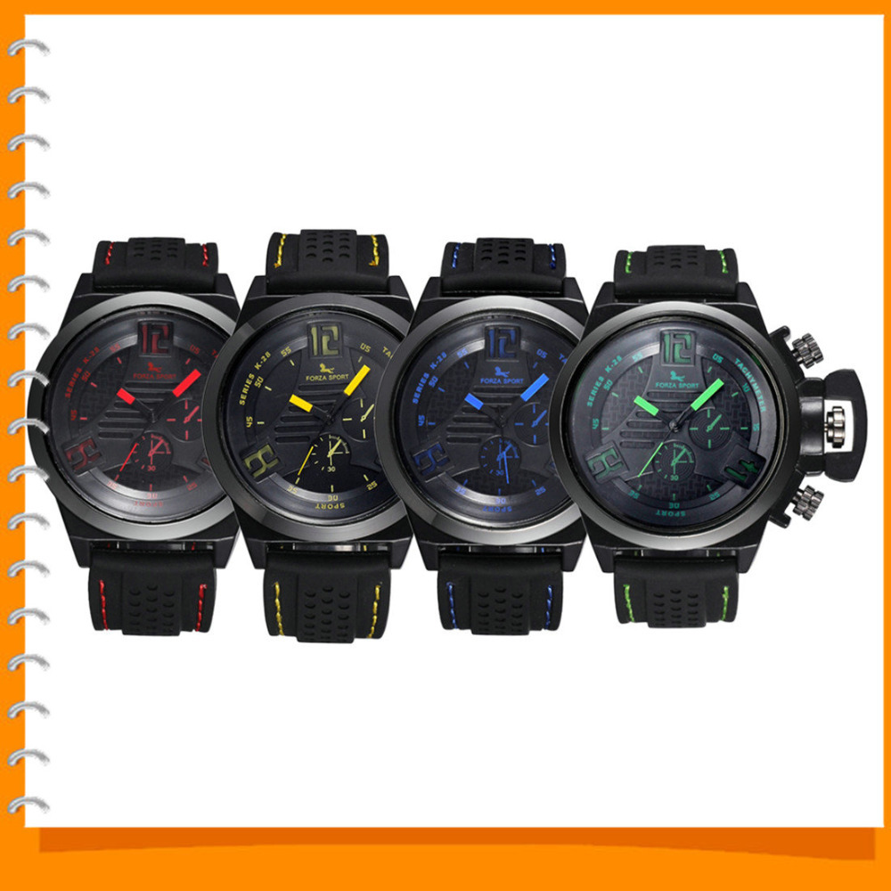 forza sport quartz movement wrist watches men clock silicone band round luminous hands double decoration crown male wristwatch