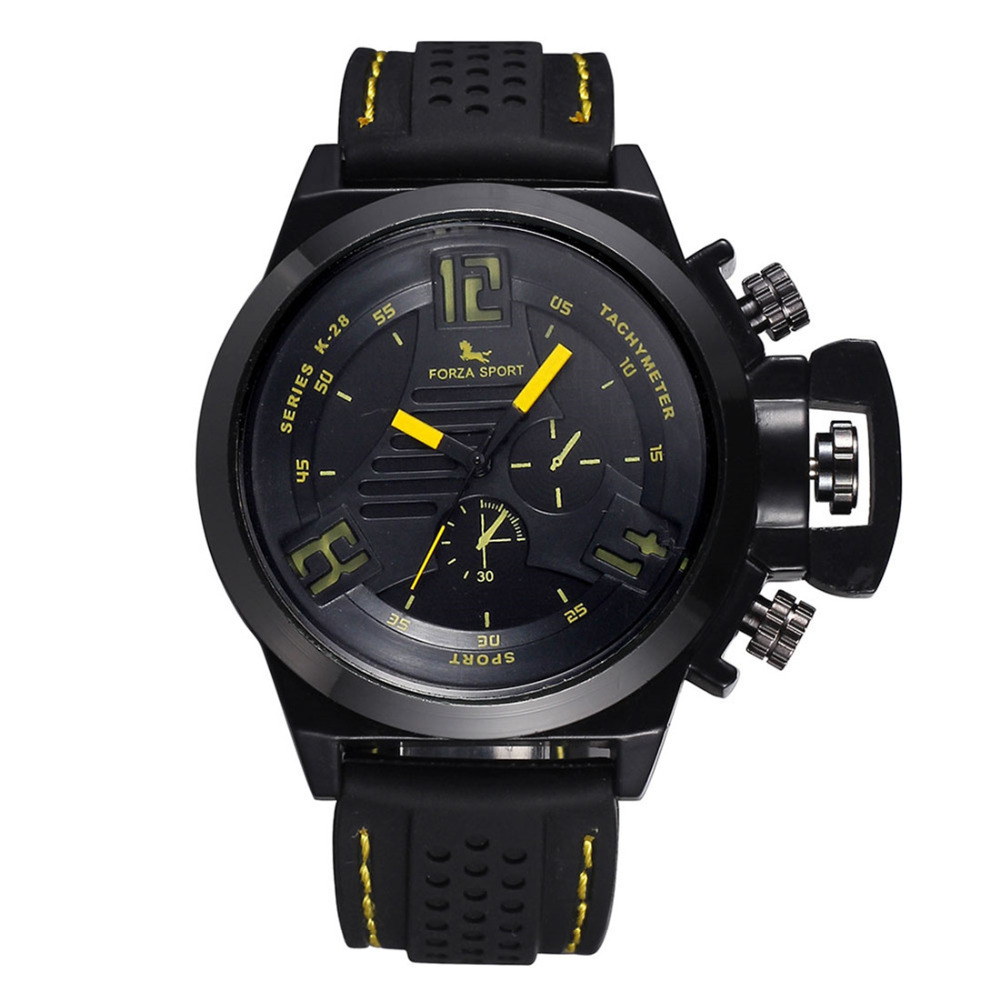 forza sport quartz movement wrist watches men clock silicone band round luminous hands double decoration crown male wristwatch