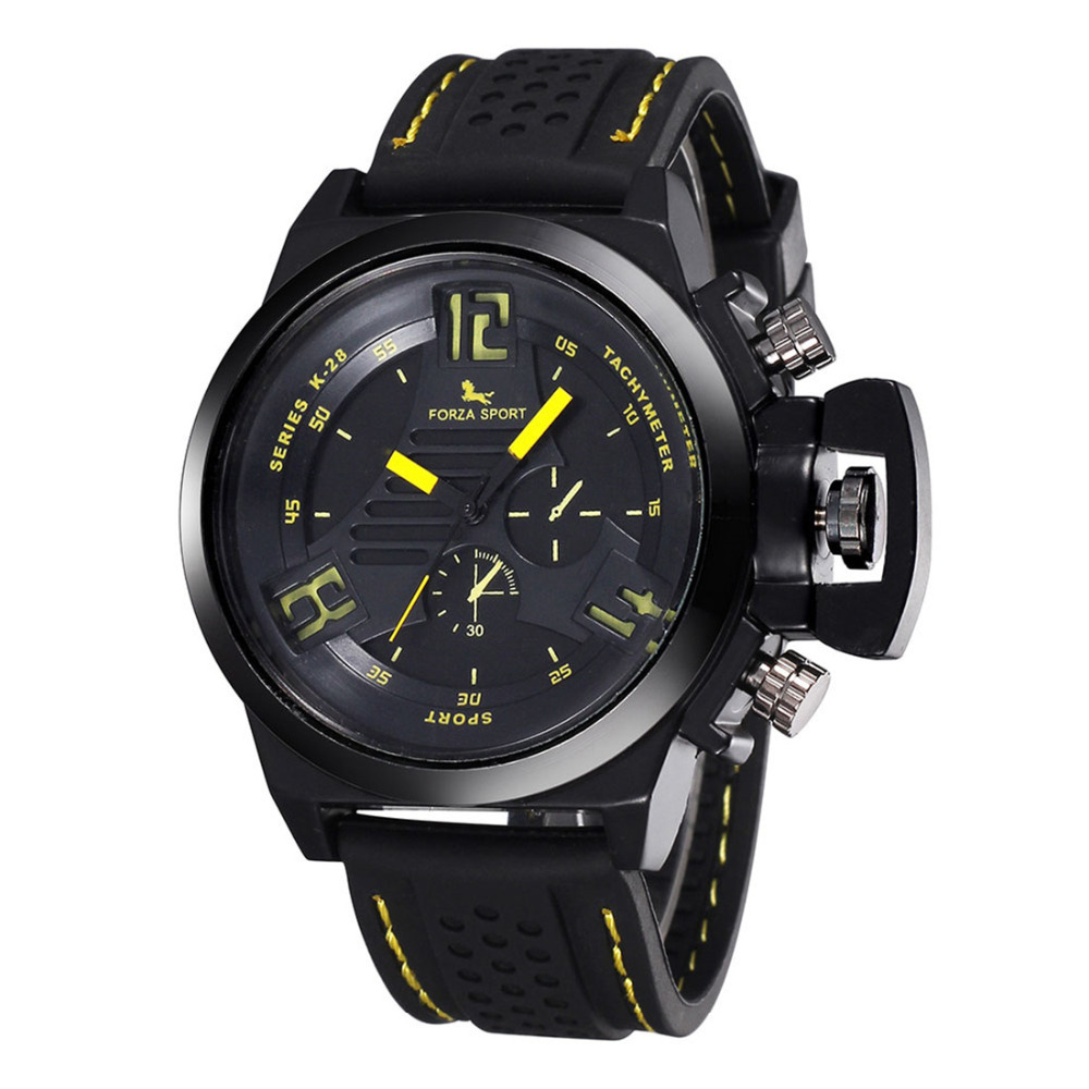 forza sport quartz movement wrist watches men clock silicone band round luminous hands double decoration crown male wristwatch