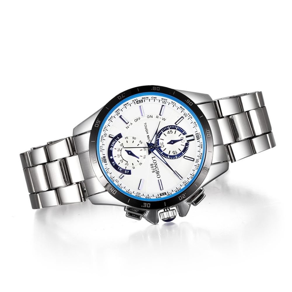 longbo 2069 waterproof luminous men wrist watch male silver round alloy band analog imported quartz movement wristwatches