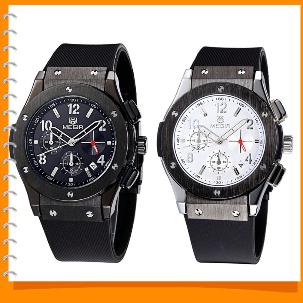 megir 2301 silicone band quartz movement wrist watches men male wristwatch clock with stainless steel case