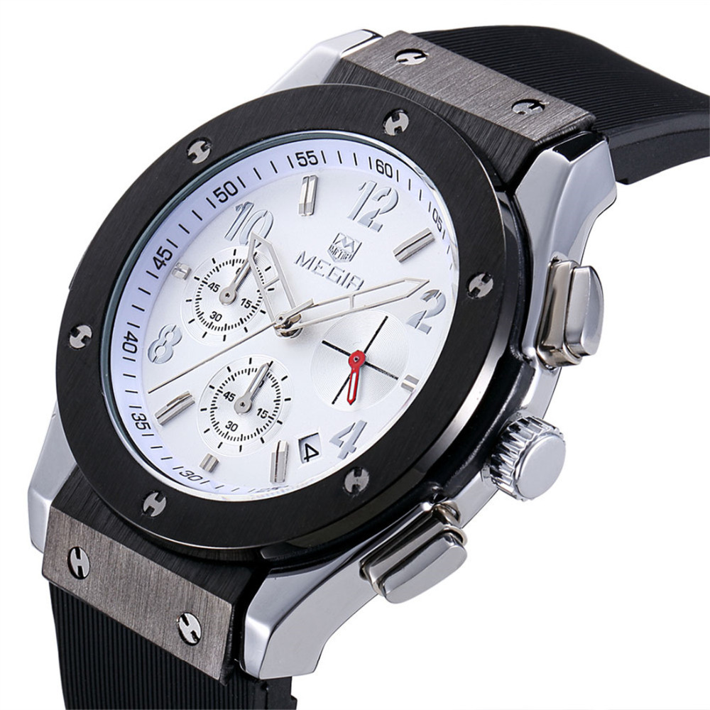 megir 2301 silicone band quartz movement wrist watches men male wristwatch clock with stainless steel case