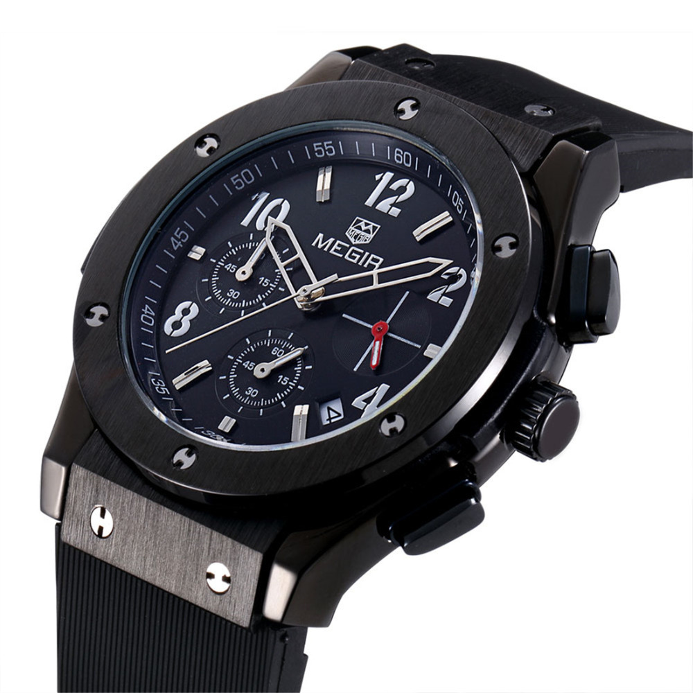 megir 2301 silicone band quartz movement wrist watches men male wristwatch clock with stainless steel case