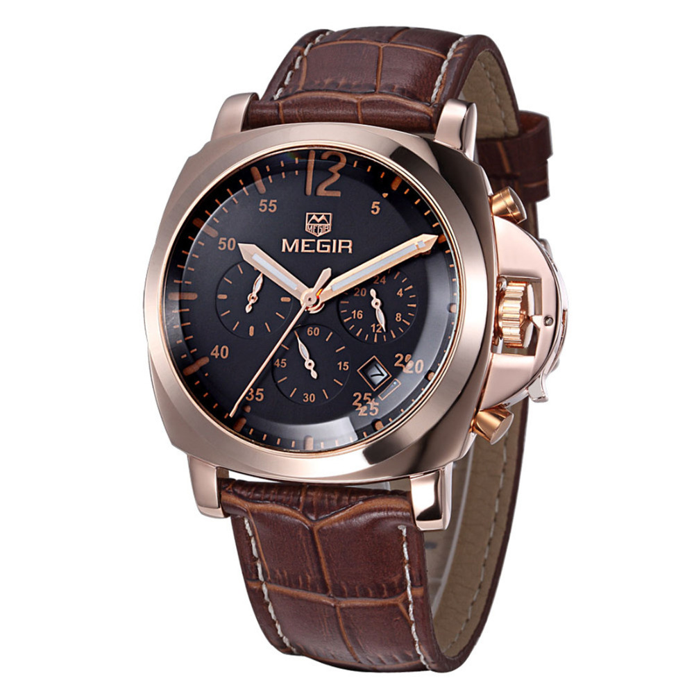 megir 2302 genuine leather band wrist watches men male wristwatch clock for men with stainless steel case