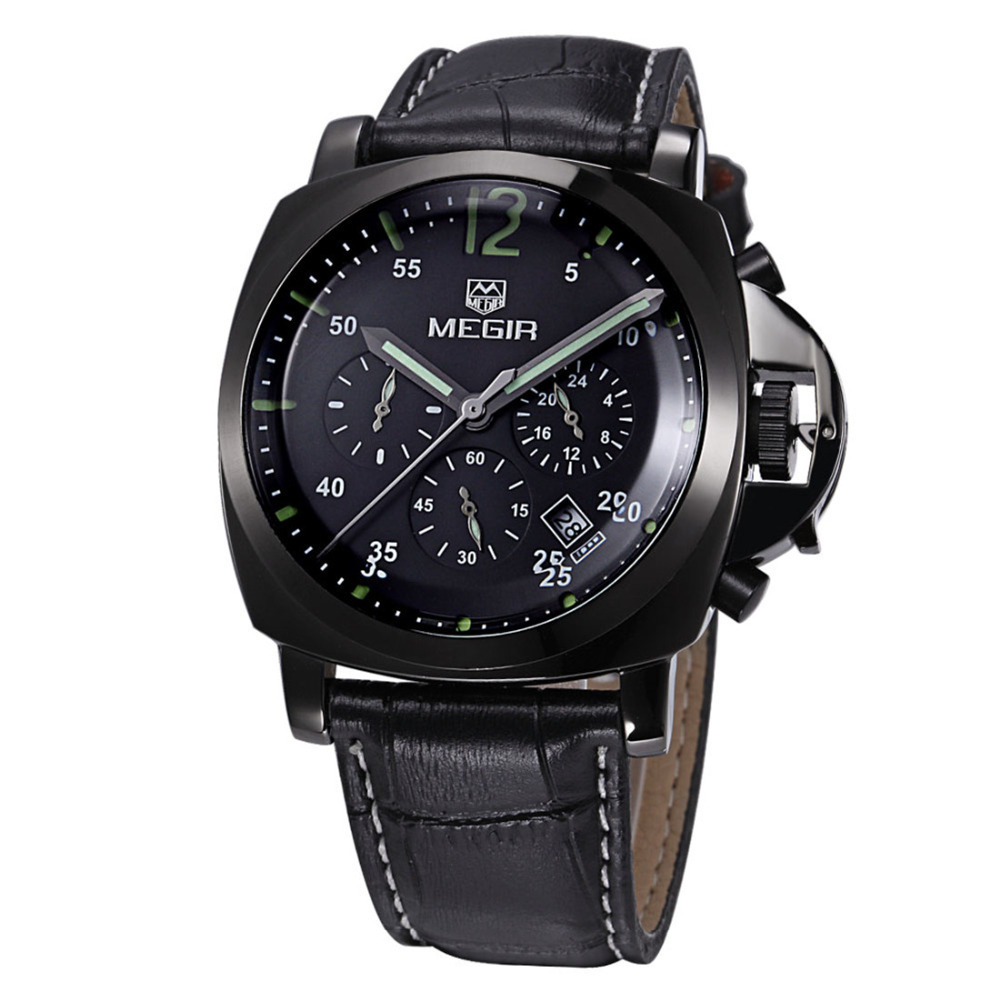 megir 2302 genuine leather band wrist watches men male wristwatch clock for men with stainless steel case