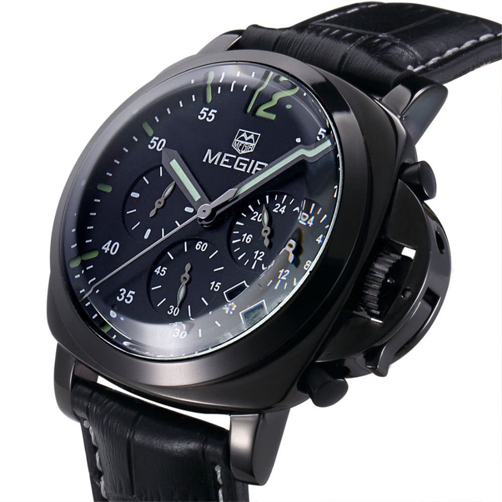 megir 2302 genuine leather band wrist watches men male wristwatch clock for men with stainless steel case
