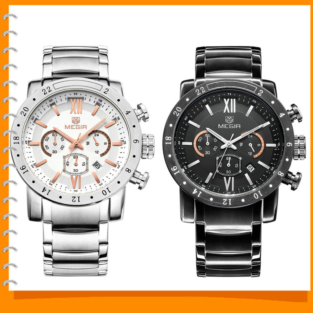 megir 2303 imported quartz movement men male wrist watches clock wristwatch for men with stainless steel case & band