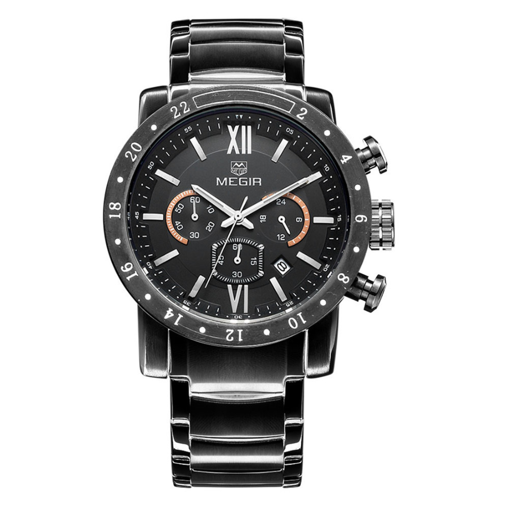 megir 2303 imported quartz movement men male wrist watches clock wristwatch for men with stainless steel case & band
