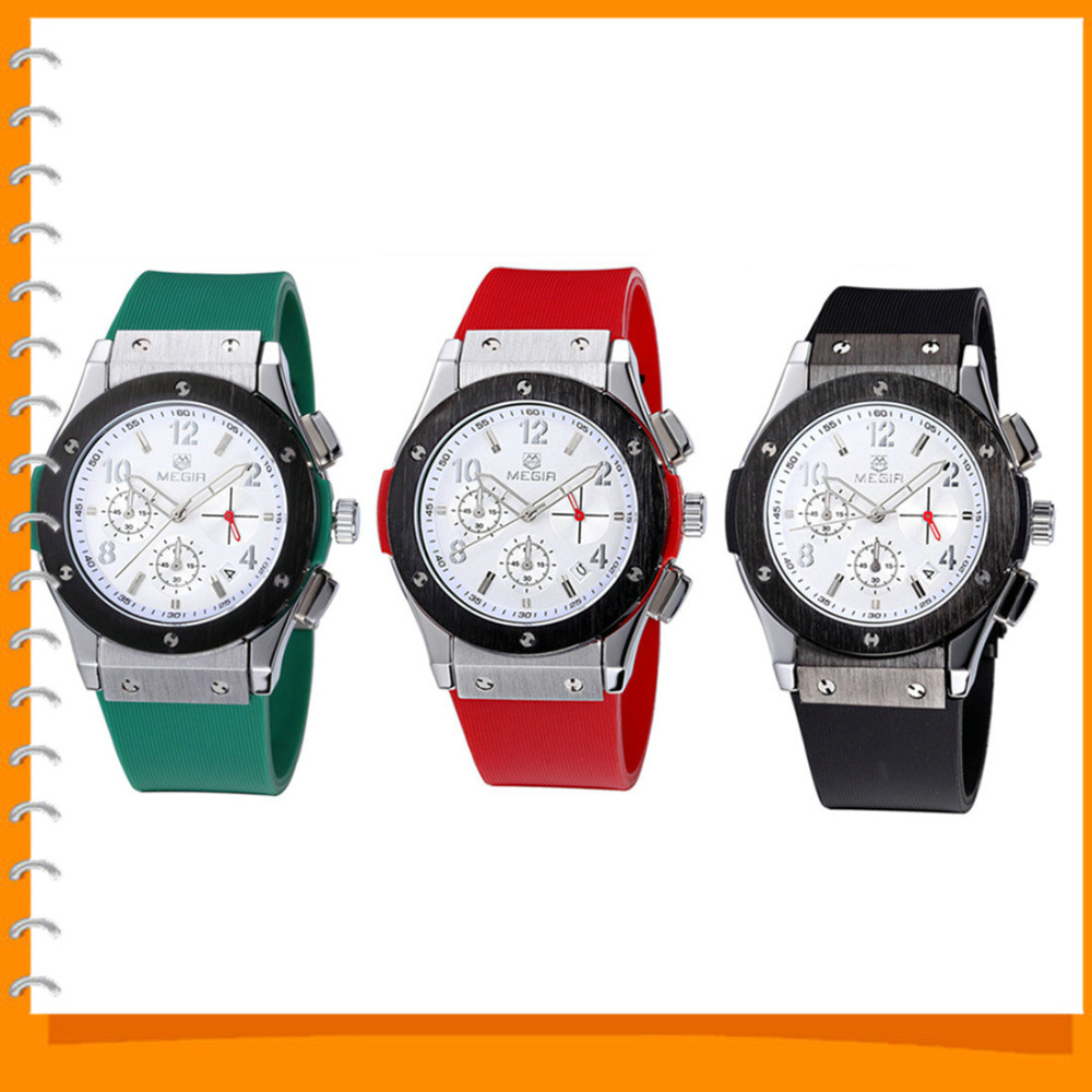 megir 2518 waterproof quartz wrist watches men silicone band alloy round wristwatch for male man clock with 3 function dials