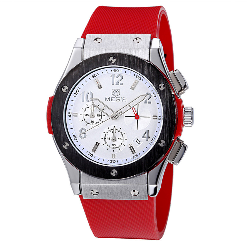 megir 2518 waterproof quartz wrist watches men silicone band alloy round wristwatch for male man clock with 3 function dials