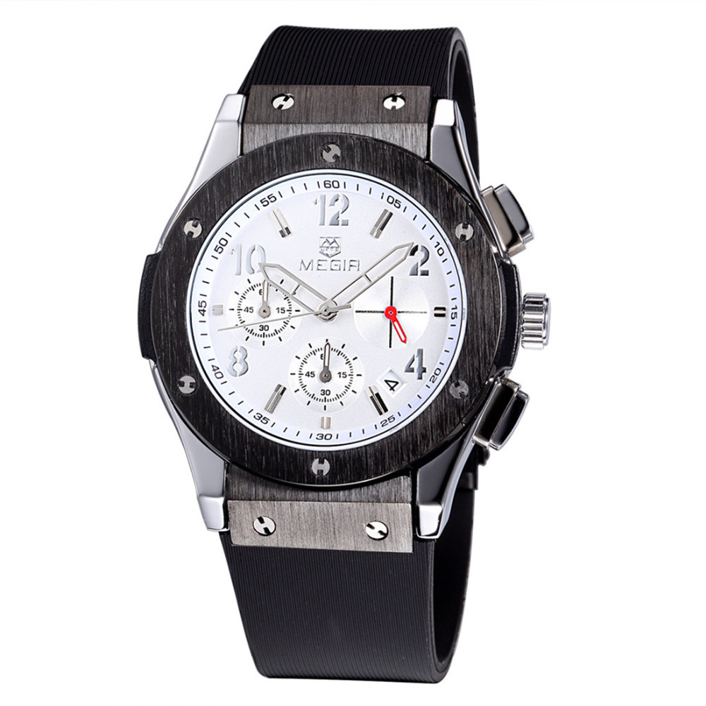 megir 2518 waterproof quartz wrist watches men silicone band alloy round wristwatch for male man clock with 3 function dials